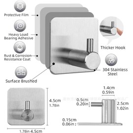 Mtxorvix 6 Piezas Ganchos de Baño, Ganchos para Pared, Ganchos para Pared 304 Acero Inoxidable,Ganchos Adhesivos Organización,Accesorios de Baño,Perfecto para La Cocina, El Baño La Oficina (Plateado)