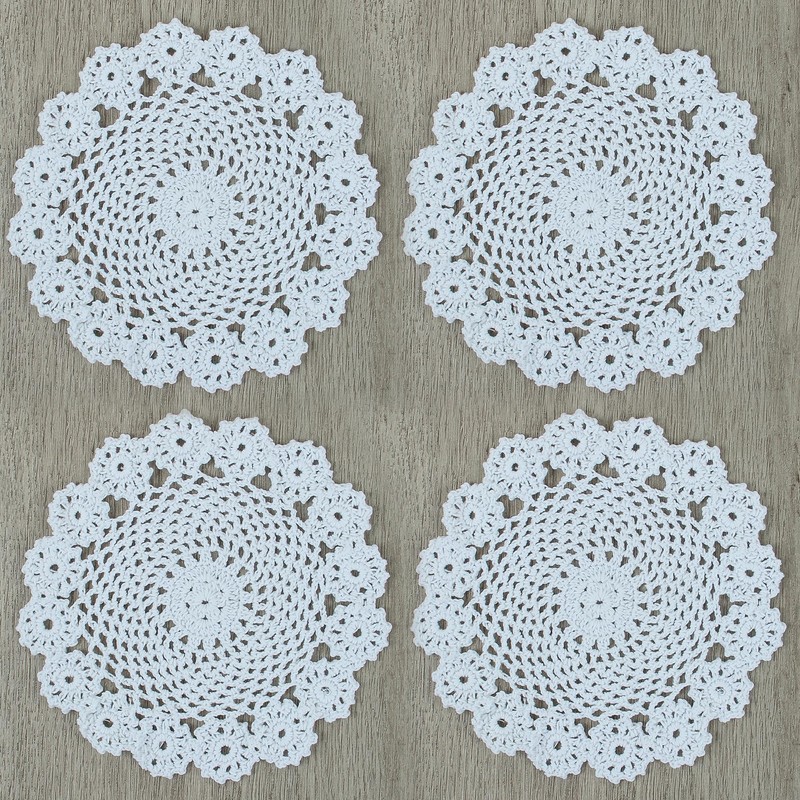 kilofly Crochet Cotton Lace Table Placemats Doilies Pack, 4pc, White,