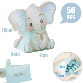 COLOFALLA Pack of 50 Christening Gift Boxes, Communion Confirmation, Birthday Gift Box, Paper Children's Candy Boxes, Elephant Box for Girls and Boys for Baby Shower Children (Blue)