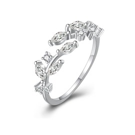 MASOP Rings Branch Sterling Silver 925 Leaf Rings Open with AAA Zirconia Adjustable Small Gifts for Women Girlfriend Sister Mother, Rhinestone