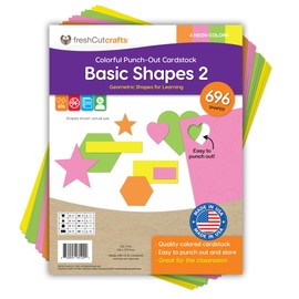 Formas básicas 2: corazones, estrellas, hexágonos, rectángulos, 696 piezas hechas en Estados Unidos con formas geométricas en 3 tamaños y 4 colores NEON para matemáticas, juego de patrones y