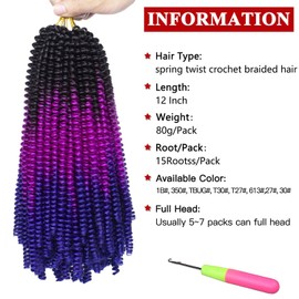 Xtrend 12 Inch 7 Packs Spring Twist Hair For Butterfly Faux Locks Crochet Braiding Hair Synthetic Fluffy Hair Extension For Black Women (49#)