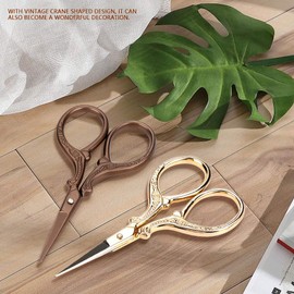 2 Pieces Vintage Crane Shaped Stainless Steel Scissors Beauty Makeup Trim for Men Curved Rounded Face Hair Moustache Nose Beard Trimming Kitchen Scissors