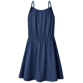 Bonny Billy Vestido de playa de algodón sólido con tirantes delgados para niñas grandes, 2-Azul oscuro, 3 Años/4 Años