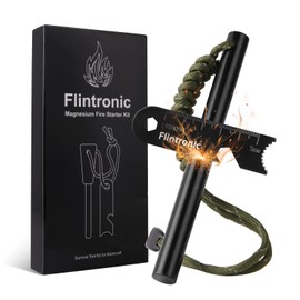Flintronic Fire Steel with Handmade Handle, Flint Survival Set, Waterproof Magnesium Fire Starter with Whistle, Telescopic Blow Pipe, Scraper with Scale, for Camping, Hiking, Outdoors