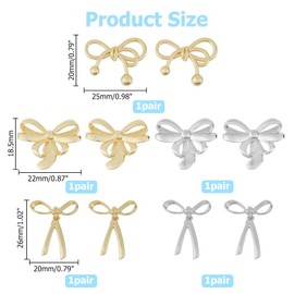 Hobbspring 5 Pairs of Bow Earrings in Gold and Silver for Women 5 Styles Dainty Stud Earrings with Bow and Knot Cute Earrings Set with Bow for Wedding Christmas Banquet, Brass
