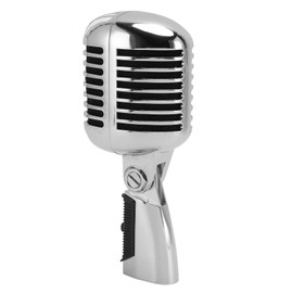 Retro Style Dynamic Microphone, Cardioid Vintage Mic with Zinc Alloy Body, Self Tensioning Rotating Rack, for Stage, Studio, Performances (Silver)