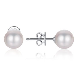 Pearl Stud Earrings for Women 925 Sterling Silver Sensitive Genuine 7mm White Real Round Freshwater Cultured Pearls Everyday Earrings Studs Ladies