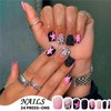 24pcs Press on Nails Short Square False Nails Black Pink