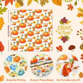 Pack of 6 Thanksgiving Fat Squares Fabric Sheets Bundles, 20" x 20", Assorted Fall Autumn Harvest Theme Patterns Include Maple Pumpkin Mushroom for Party Supplies Decor DIY Sewing