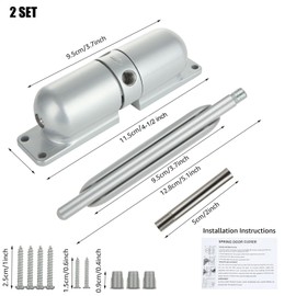2PCS Automatic Door Closer Safety Spring Door Closers, Adjustable Closing Door Hinge for Convert Hinged Doors to Self-Closing, Grey Door Closer Auto for Residential, Commercial - 4-1/2 Inch