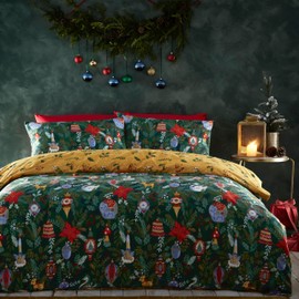 furn. Deck The Halls 2 pcs, Single Duvet Cover Set, Cotton, Polyester, Pine Green