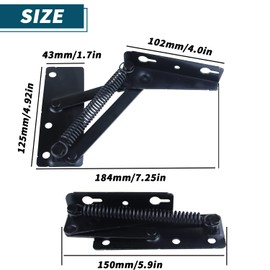 80 Degree Foldable Lifting Bracket - 1 Pair Heavy Duty Spring Hinges widely Used in Folding Sofa Bed Corner Cabinet,Bench Seat,Toy Box Chest, Furniture Storage Support Hinges Black