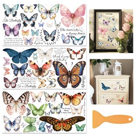 beinkmake 3 Sheets Vintage Butterfly Rub on Transfers for Crafts and Furniture 12×6inch Butterflies Letter Furniture Transfer Stickers for Wood Furniture Cabinet Dressers Home Decor