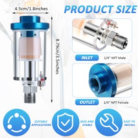 Mudder 2 Pcs Compressed Air Filter Water Oil Separator 1/4 Inch NPT Inlet and Outlet Airbrush Filter Moisture Separator for Air Line Compressor Fitting, 90 PSI