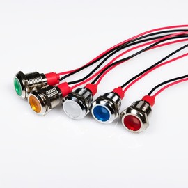 Kiligen 5pcs 12mm 110V-220VAC LED Waterproof Indicator Light Pilot Light Signal Indicator(Green/Yellow/Red/Blue/White,5 Colors)