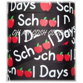 7/8 BACK TO SCHOOL DAYS APPLE CHALKBOARD GROSGRAIN RIBBON TEACHER 4 HAIRBOW BOW