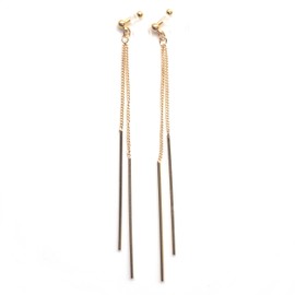 Dangle Chain and Double Bar Drop Threader Invisible Clip On Earrings by Miyabi Grace Gold tone