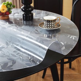 OstepDecor Floral Round Table Cover Protector, 1.5mm Thick 48 Inch Round Table Protector, Plastic Waterproof Tablecloth Protector, Dining Table Cover, Vinyl Circle Table Pad for Kitchen Dining Table