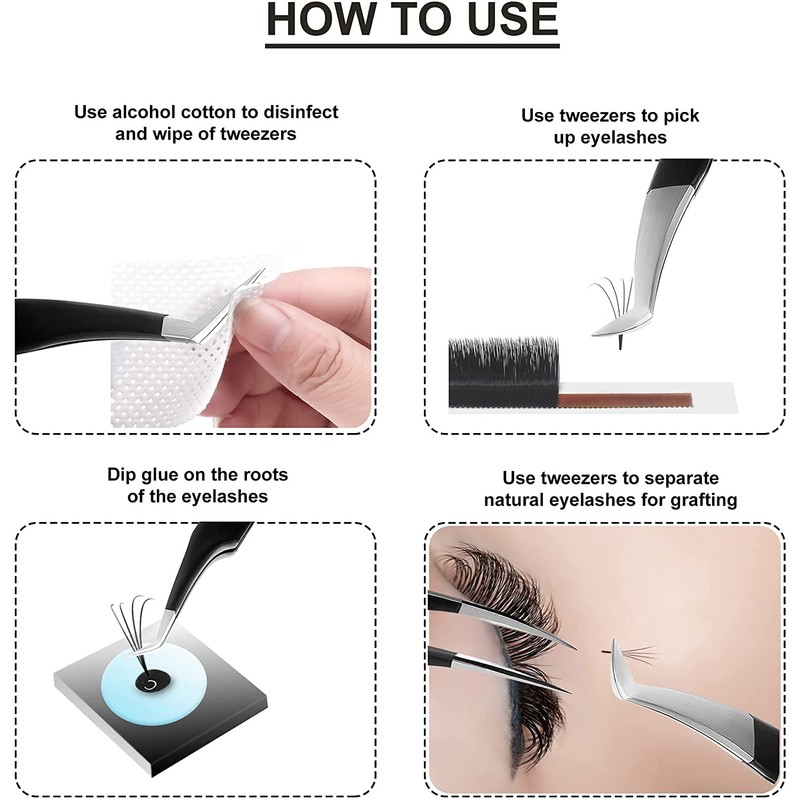 SIVOTE Eyelash Extension Tweezers for Classic & Volume Lashes, 5-Pack,