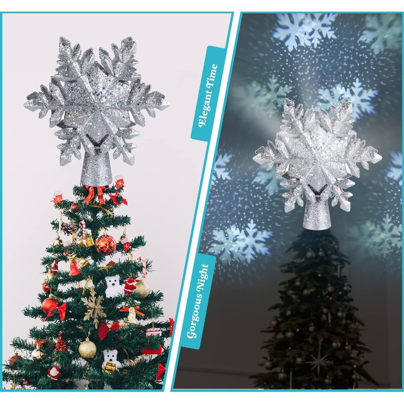 Homewit Christmas Tree Topper Projector Light Star Tree Topper for