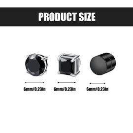 6 Pairs Magnetic Stainless Steel Earrings, Magnetic Stud Earrings for Women and Men, Earring Clip Tunnel Earrings, Non Pierced Earrings