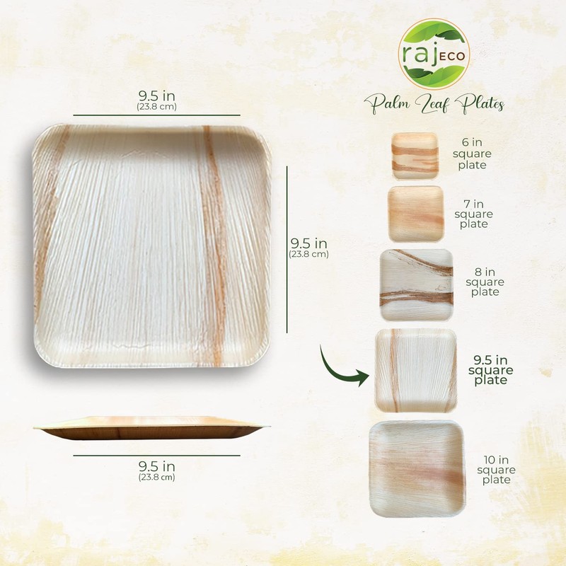 Raj Disposable Palm Leaf Plates [100-Pack] Large Square Plates Strong