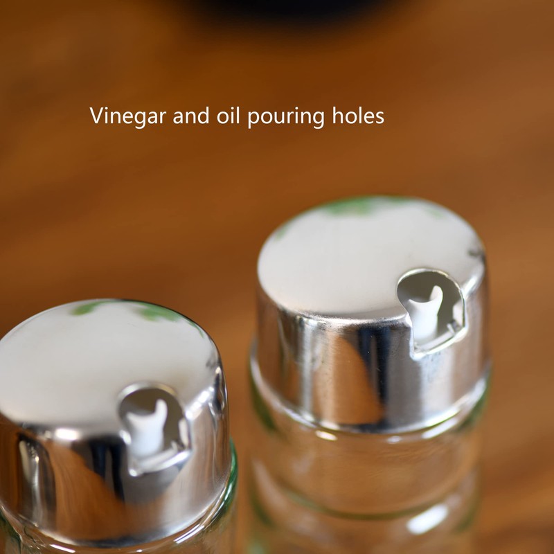 Oil and Vinegar Dispenser Set with Stainless Steel Holder,Clear Glass