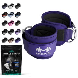 MODVEL Ankle Straps for Cable Machines - Adjustable, Comfortable Gym Accessories for Strength Training, Weightlifting, and Injury Recovery - Durable Padded Support for Men & Women PAIR-PURPLE