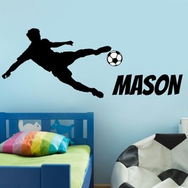 Soccer Player Boy & Girl Custom Name I Wall Decal Home Decor I Wall Decor for Home Bedroom I Baby Room Decorations I Stickers for Kids I Multiple Options for Customization (Wide 20" x 7" Height)