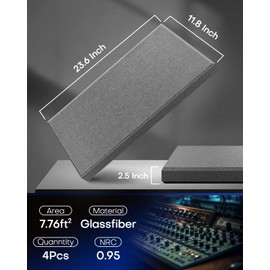 4Pack Fiberglass Acoustic Panels, Self Adhesive Sound Proof Foam Panels for Walls, Sound Dampening Panels for Studios, Office, Home Theater Soundproofing Absorbing Noise Reducing, 23.6x11.8x2.5" Grey