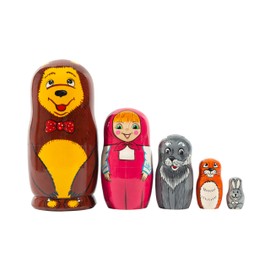 HITT Russian Nesting Dolls Wooden Nesting Toys Fairy Doll Masha and The Bear Matryoshka 5 Dolls