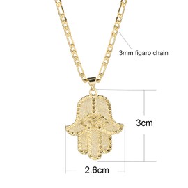 kelistom 14K Gold Plated Hamsa Hand Pendant Necklace for Women Men 3mm Flat Figaro Chain Necklace 18/22 inches