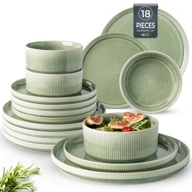 GBHOME Stoneware Dinnerware Sets for 6,Round Reactive Glaze Ceramic Plates and Bowls Set,Highly Chip and Crack Resistant | Dishwasher & Microwave Safe Dishes Set,Dishware Service for 6(18pc)