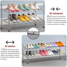 Zapatero Retráctil de 2 Niveles – Estante Metálico Apilable y Extensible, Ahorro de Espacio, Fácil de Montar, Ideal para Entrada (Gris)