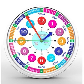 Qesnox Kids Wall Clock Time Teacher Children Wall Clock Silent Non Ticking. Wall Clock for Kids Bedroom, Office Clock. Clock to Teach, Read and Learn to tell the Time. (30CM)