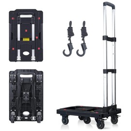 Folding Hand Truck, 330 Lbs Foldable Hand Truck Push and Pull Dolly Cart Heavy Duty Collapsible Trolley Portable Platform Luggage Cart with 5 Wheels for Moving, Shopping, Travel, Home, Office Use