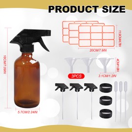 TANEMUDO 35 Pcs Glass Spray Bottles 8 oz Refillable Trigger Sprayers with Funnels for Essential Oil Cosmetic and Cleaning Solutions Containers with Labels, Droppers, and Spare Lids (Brown)