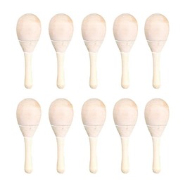 JIHUOO 10 Pcs Small Wooden Maracas Hand Percussion Rattles Unfinished Wood Music Maracas Wooden Rumba Shakers Percussion Instrument Mexican Fiesta Party Favors