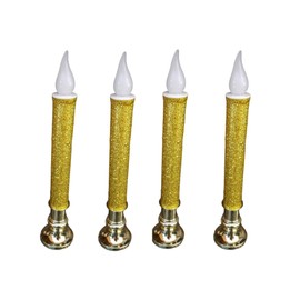 Set of 4 Battery Operated Christmas Window Led Candle with Timer Gold with Gold Base 9 inches Tall
