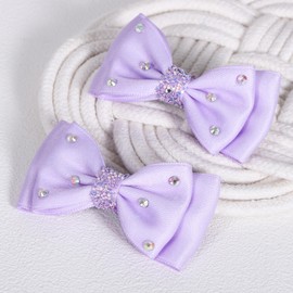 3” Light Purple Silk Satin Hair Ribbon Bow Alligator Clips,Glitter Rhinestone Hair Barrettes Pins Accessory for Teen Girls Kids Fall Wedding Birthday Dress Decoration Gift in Pairs