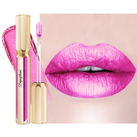 Depuplum Hot Pink Lipsticks for Women Metallic Lipstick Long Lasting Non Stick Cup Lip Gloss, Shimmer Lightweight Hydrating Full Coverage Lip Color,DP112 Show Girl