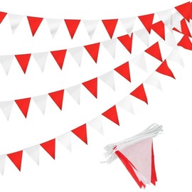 328Ft Red and White Pennant Banner Bunting Triangle Flags Fabric Garland Party Decorations for Carnival Picnic Birthday Bachelorette Valentines Wedding Outdoor Home Holiday Decor