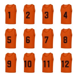 Saaifuu Set of 12 (1-12) Numbered Pinnies/Scrimmage Vest/Team Practice Jerseys for Children Youth Adult(Orange XL)