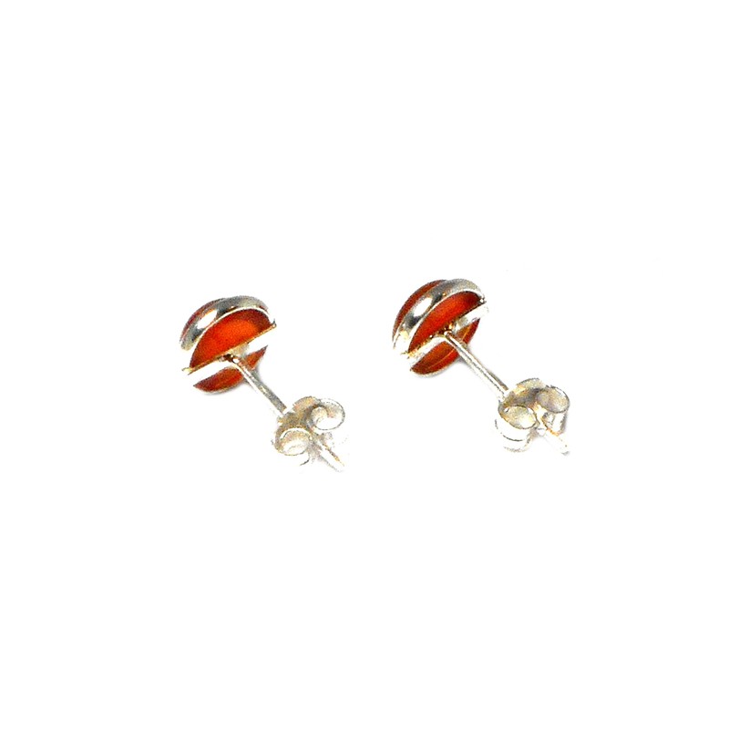 Carnelian Sterling Silver 925 Round Stud Earrings - (CST1501161), Sterling