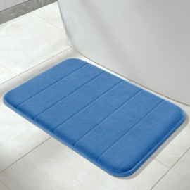 Yimobra Memory Foam Bath Mat Large Size, 43 x 61 cm, Soft and Comfortable, Super Water Absorption, Non-Slip, Thick, Machine Wash, Easier to Dry for Bathroom Floor Rug, Blue