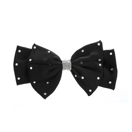 MADISON TYLER Silky Satin Black Hair Bows for Women | Bow Hair Clips French Barrettes with Rhinestone | Hair Accessories for Long Hair, Curly, Wavy, Fine, Thick | Gifts for Women