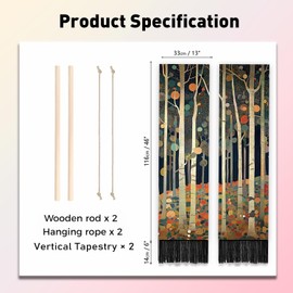 PLIGREAT 2 Pack Vintage Wall Hanging, Abstract Tree Tapestry with Tassels Oil Painting Long Narrow Wall Tapestry for Bedroom Living Room Home Vertical Art Decor, 52" x 13"/130 x 33cm