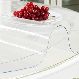 LinkGro 45 Inch Dia 1.5mm Thick Round Clear Table Cover Protector PVC Vinyl Plastic Tablecloth Kitchen Table Covers Crystal Wipeable Tablecloth Dining Coffee Table Pad Wood Glass Furniture Protector