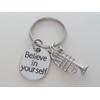 Trumpet Charm Keychain with Believe in Yourself Charm, Musician Keychain,